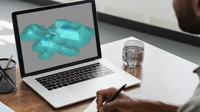 DEHNplan: 3D-Modell am Laptop mit Notizen